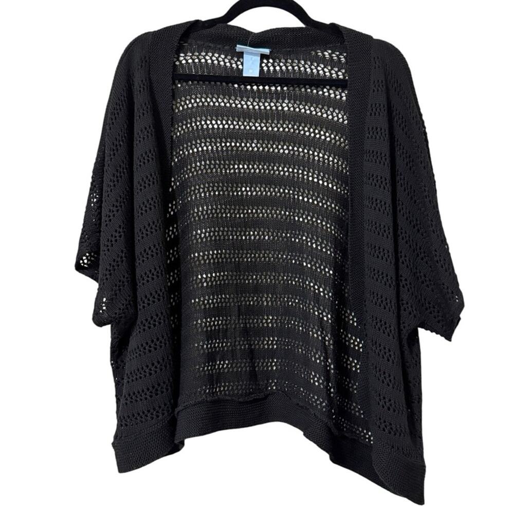 Liz & Me womens plus size 1X black short sleeve knit sweater casual workwear NWT